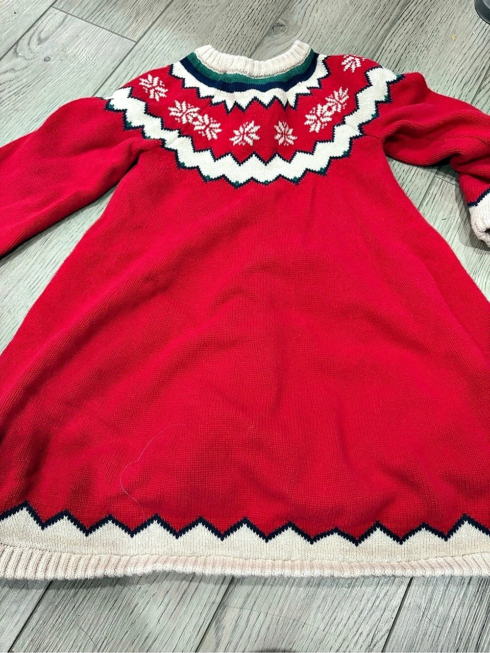 Hanna Andersson Holiday Sweater Dress Girls' Red & Cream Size 5T